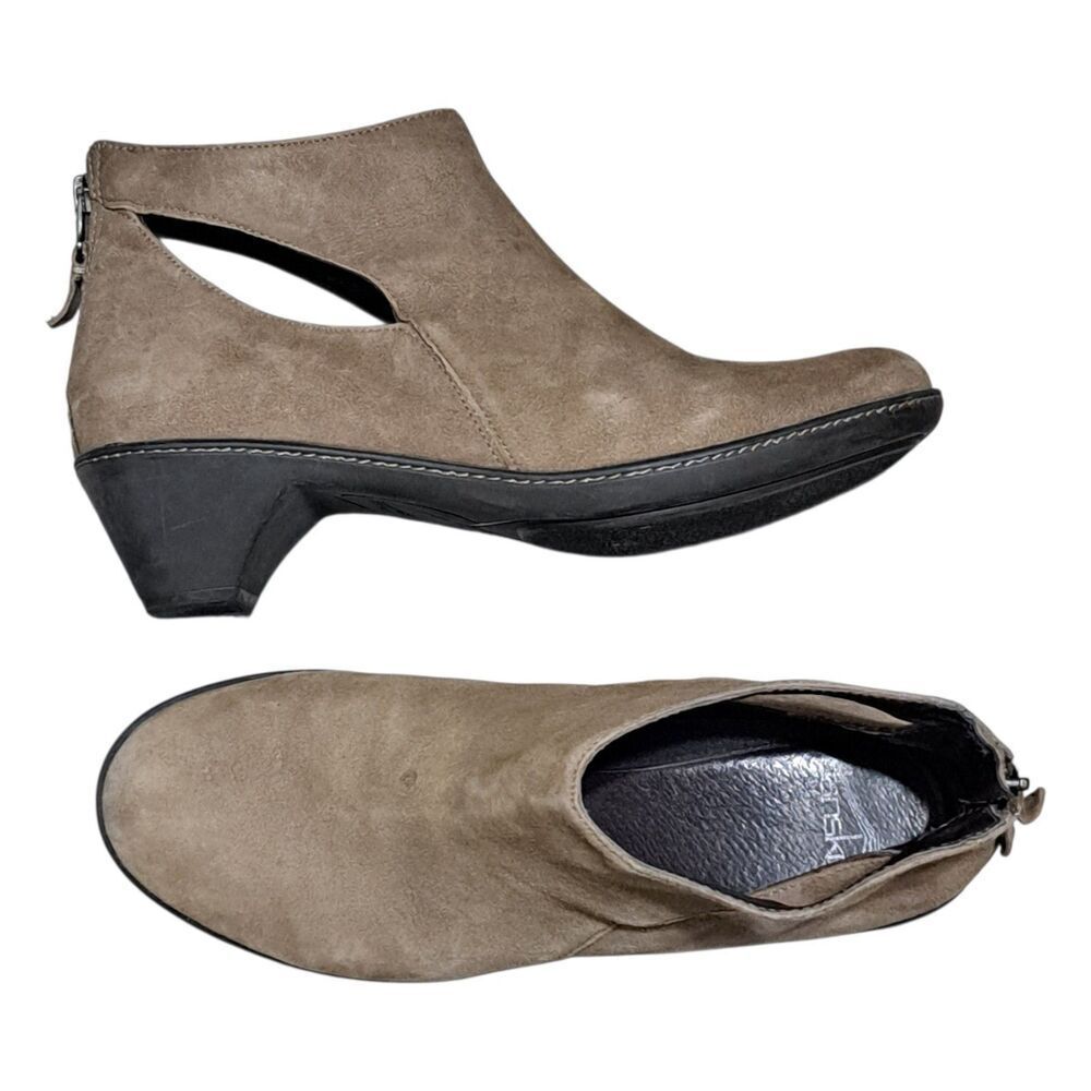 Dansko Bonita Cut Out  Leather Taupe Kid Suede Ankle Boots Size 40 US 9-9.5